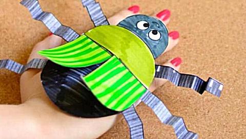 亲子手工幼儿园手工创意 金龟子 小动物手偶