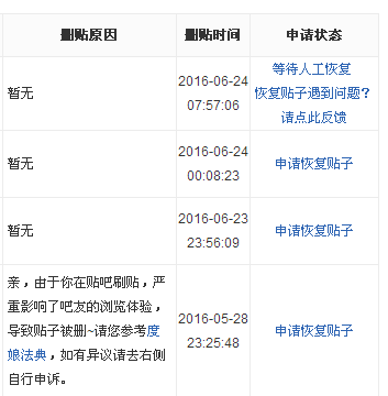 百度贴吧系统误删帖子,申请人工恢复后,一直没