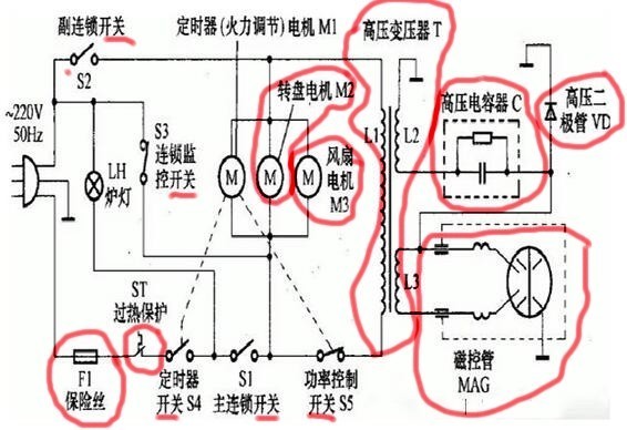 微波炉微动开关接线图图片