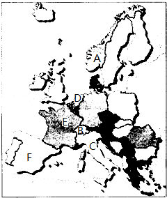 读图欧洲|西部旅游胜地图,将图5字母与所代表