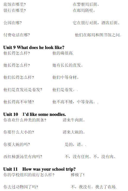 七年级下册英语grammar focus的汉语翻译