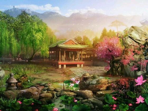 求古风春景的王府图片,类似于这种外面的,或是里面花园一角能看见花的