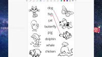 [图]做美国小学生作业学英语,给蝴蝶和鲸鱼等8个单词正确连线