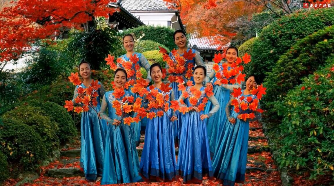 8人变队形广场舞《片片枫叶情》辣妈们手持枫叶真的好应景