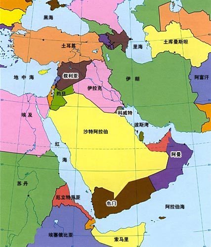 中东地图的中东地区