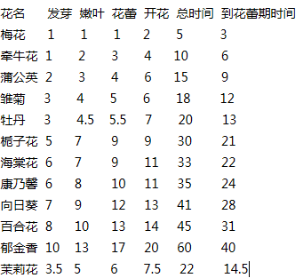在玫瑰小镇中,郁金香的生长过程分别需要多久?