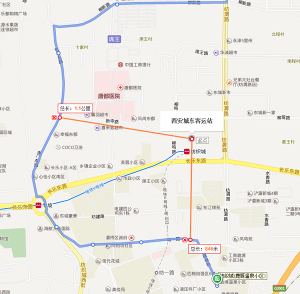 西安公交230路在城东客运站那方向?多远