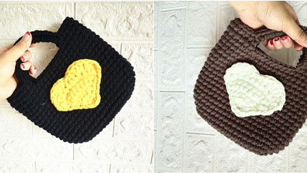 【芸妈手作a93】钩针棒针 毛线编织 手提包便当袋饭袋心形 包包 手工