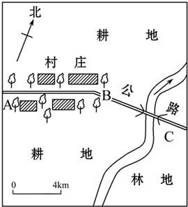 读某村平面图,完成下列各题.