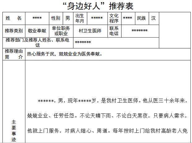 身边的好人线索推荐表怎么写?