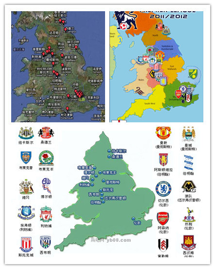 求英超球队地理分布图