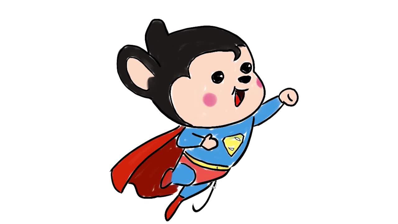 想成为超人的飞天 小老鼠卡通 简笔画-手绘卡通漫画-小范的画