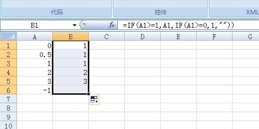 Excel里面,如果A1大于等于0且小于1,则结果等