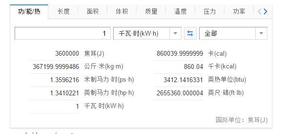1kwh等于多少焦耳,他可供一个400w的电