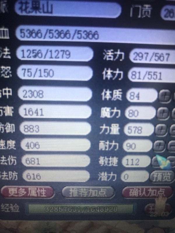 梦幻西游小资69花果山 下面哪个属性好一点 求