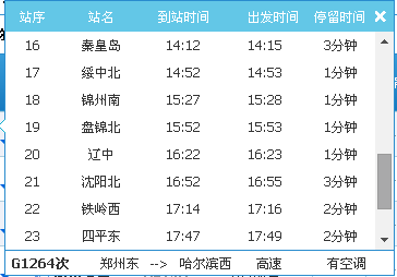 g1264次列车从保定到哈尔滨西途径哪些站