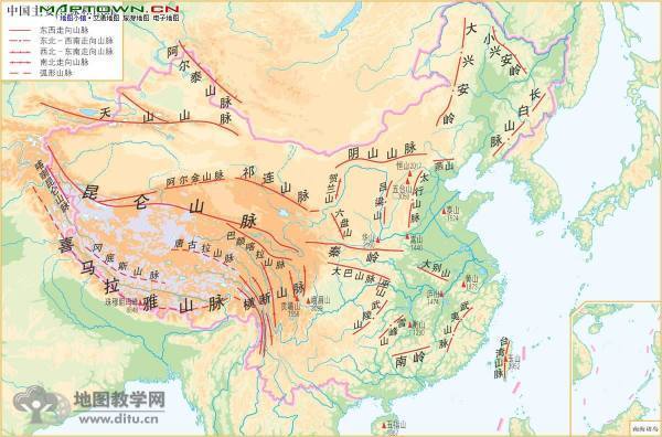 众多高大雄伟的山脉按照不同走向构成了中国地形的骨架,并形成许多