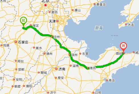 河北唐县离山东烟台有多少公里