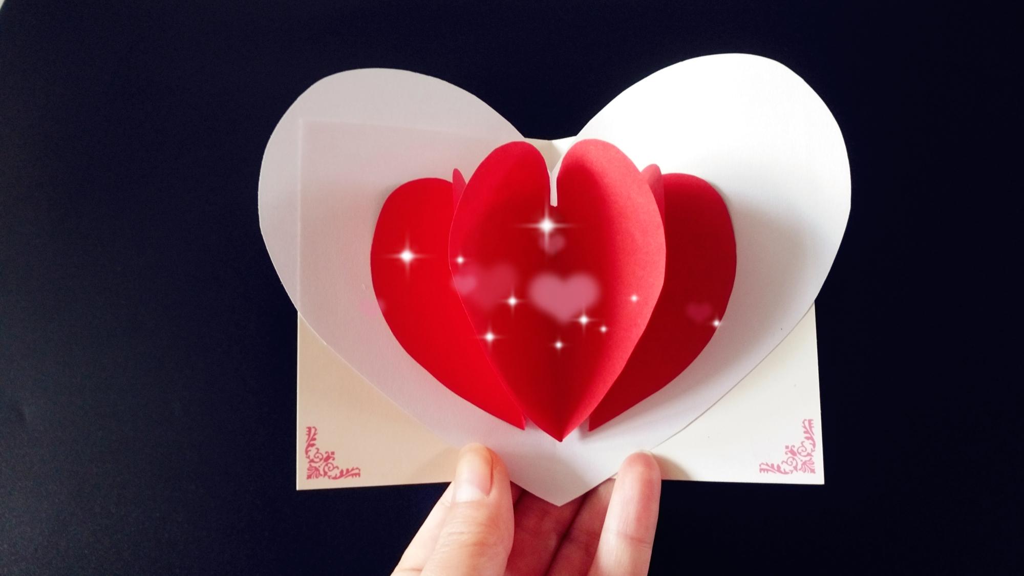 母亲节手工折纸立体爱心贺卡,打开跳跃的红心,满满的心意