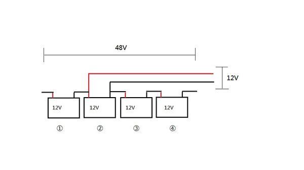 四块电瓶12v接线图图片