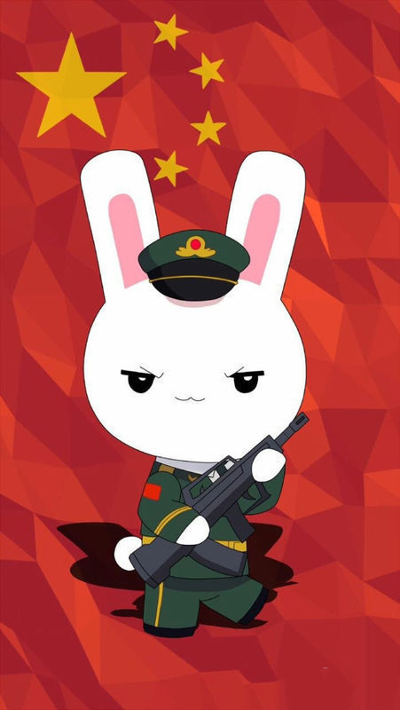 求这张中国国旗卡通军装兔子的电脑壁纸,不要