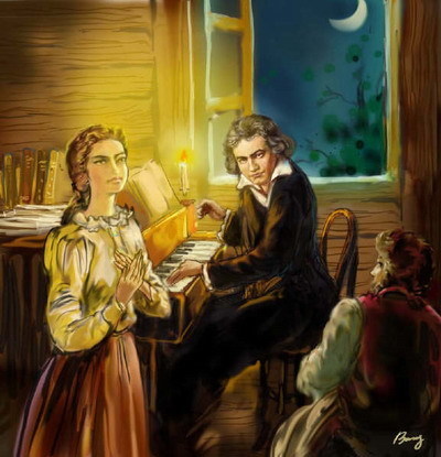 《月光曲》课文中贝多芬创造月光曲是怎样的情