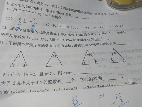 下面四个三角形内的数有共同的规律