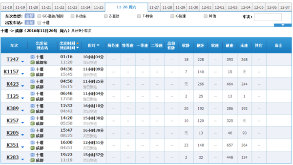 十堰到成都北站的火车