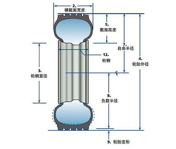 什麼是輪胎的橫截面寬度,請看下圖,下圖為輪胎的斷面圖: 再來解釋一