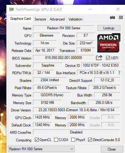 求蓝宝石rx580 8g白金版鲁大师和gpuz的图,还有显存频率不是8000mhz吗