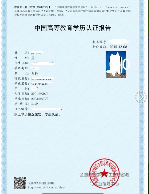 1995年的自学考试学历认证报告样本;谁知道?