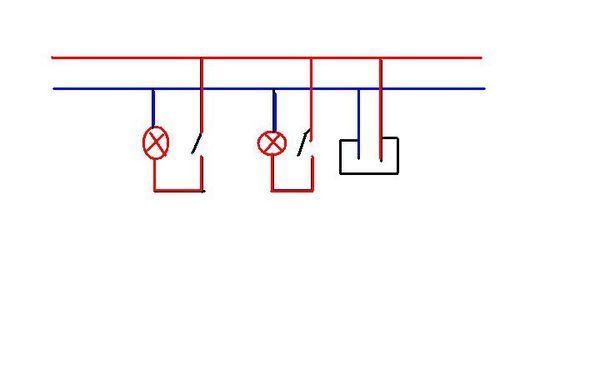 要接兩個燈泡,兩個開關,一個插座電路圖