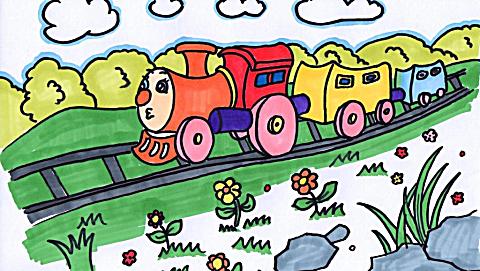 卡通小 火车简笔画 画火车 趣味 儿童画 亲子美术教育