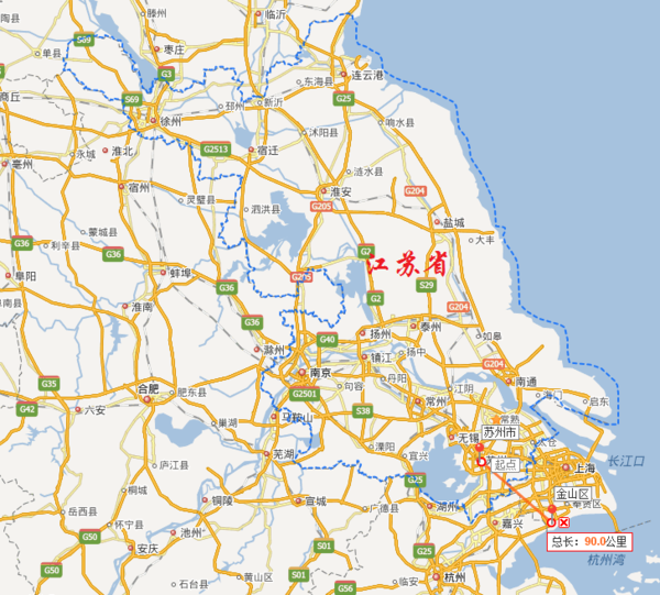 江苏省距离上海金山最近的城市是哪个?