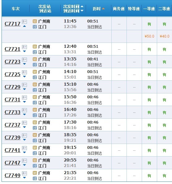 长春到江门火车时刻表和票价