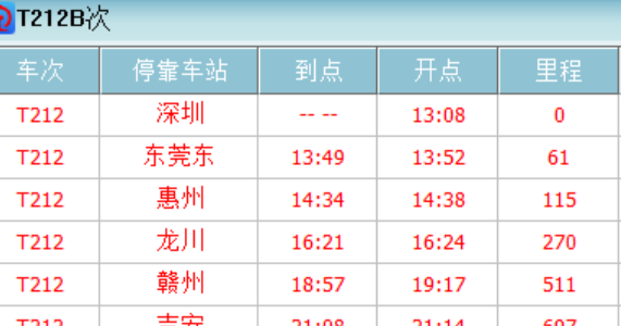 t212次列車在深圳哪個火車站上車