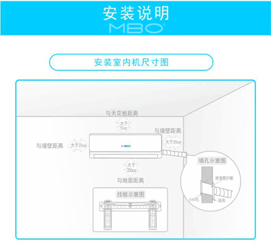 美博空调室内机安装尺寸是多少?