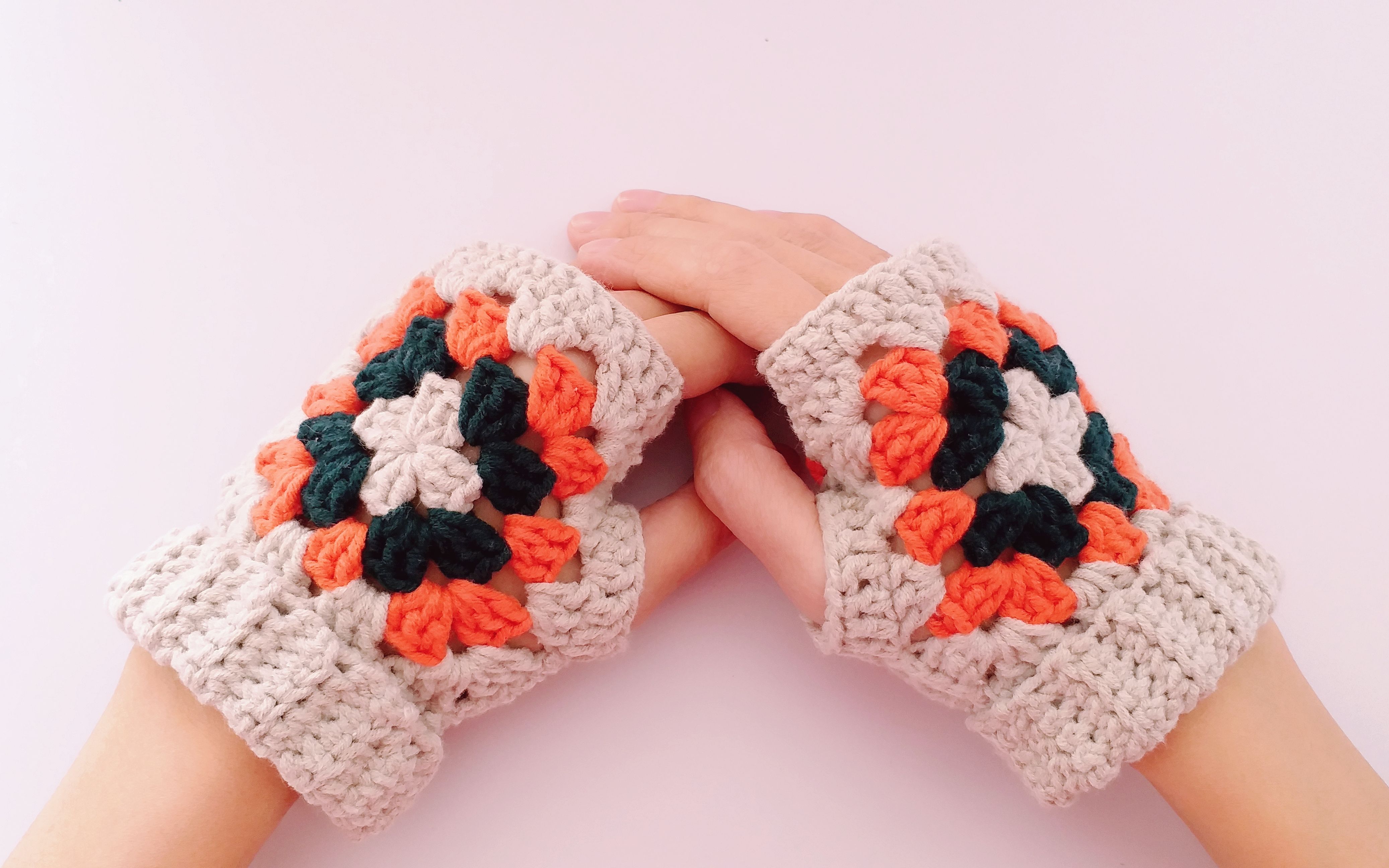 钩针编织 露指手套视频 教程 利用祖母方格 拼接