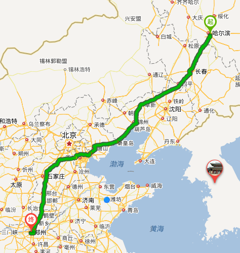 黑龙江省位于郑州的哪个方向