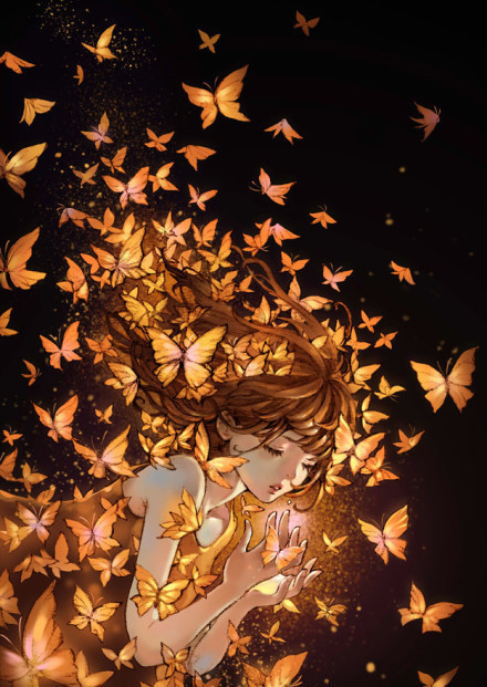 古装红蝴蝶飞舞动漫人物图