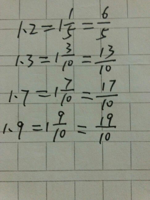 把1.2,1.3,1.7,1.9,化成最简分数