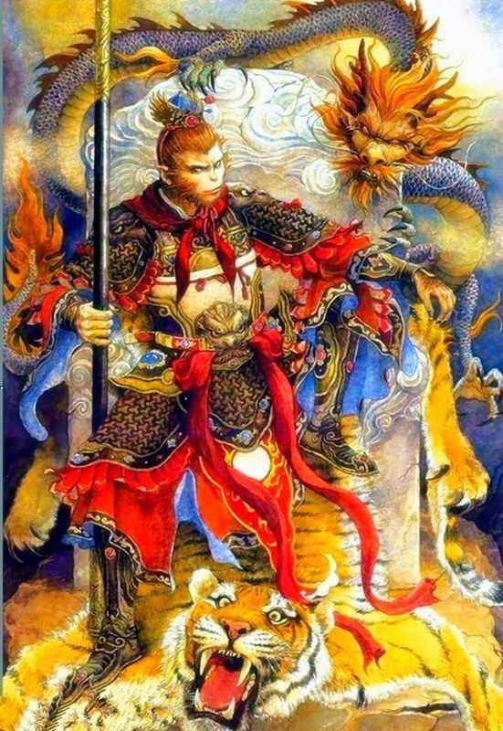 跪求一张图片 是孙悟空坐着虎皮椅子上的背后有条龙好像是画的 谁有啊