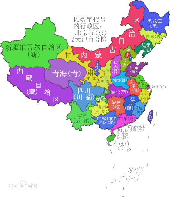 全国各地省份简称