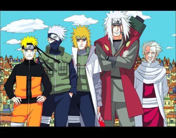 谁有火影里面猿飞,自来也,四代,卡卡西,鸣人的那张合影图?