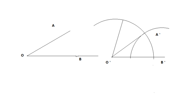 图发来了,看图吧,用圆规截取定长,画弧相交,就能得到相等的角.
