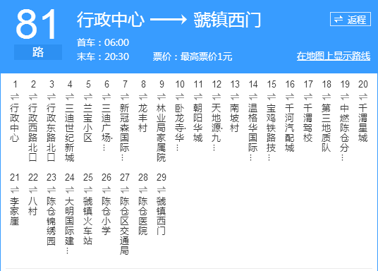 虢镇10路公交车路线图,26路公交车路线路线图 截止于2016年10月,宝鸡81路公交从行政中心 开往 虢镇西门 具体站点