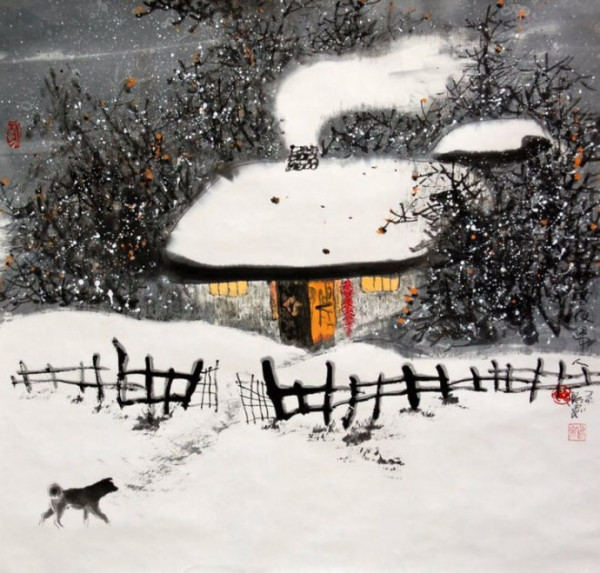 逢雪宿芙蓉山主人              日暮苍山远,天寒白屋贫.