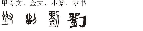 刘字的甲骨文,金文,小篆,隶书马法