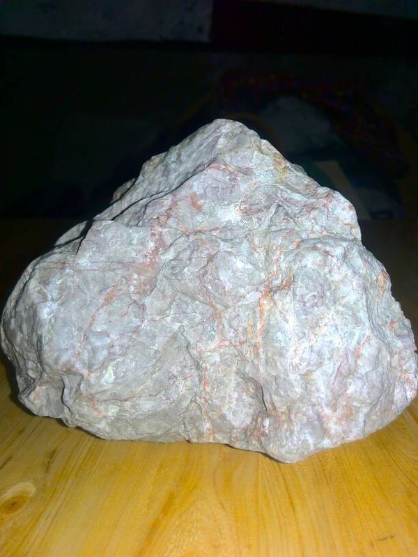 我在大山上捡到一个石头,灰白色的,全身基本有血丝,有吃饭的大碗那么