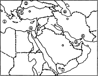 閱讀下列地圖,回答有關問題:(14分) (1) ① 海, ② &nb.